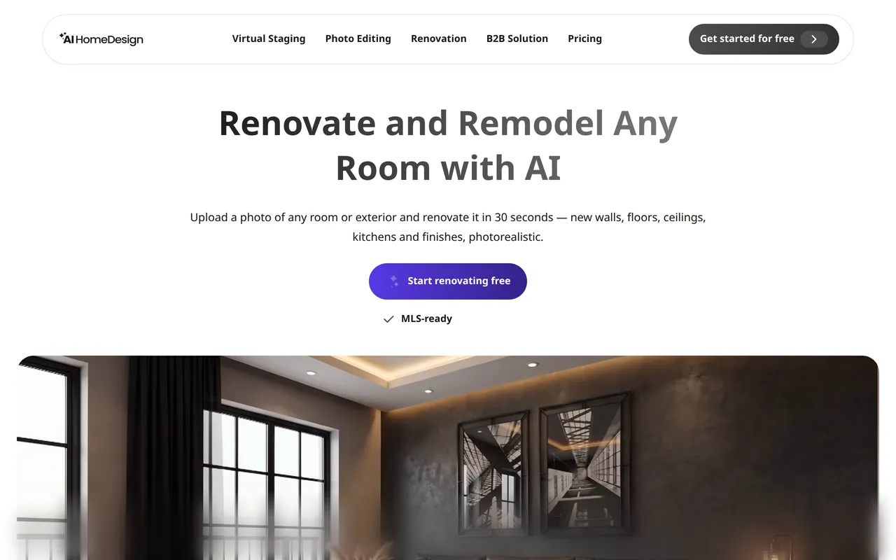 AI HomeDesign Renovation home page screenshot