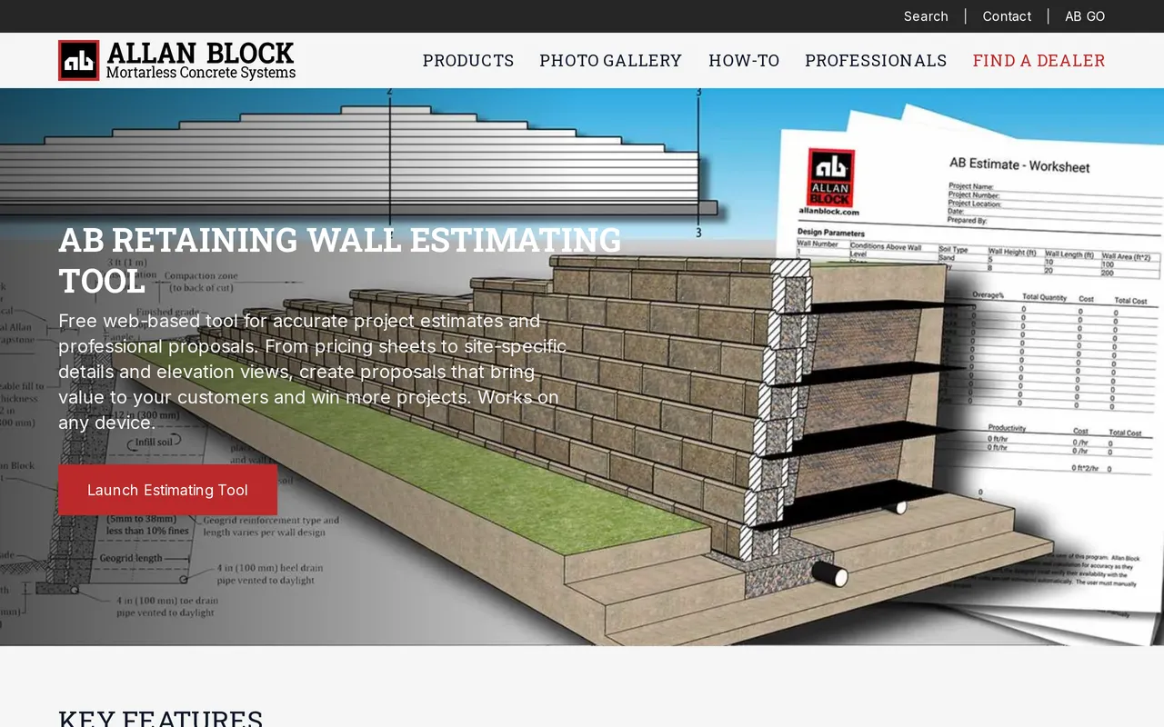 Allan Block Retaining Wall Tools home page screenshot