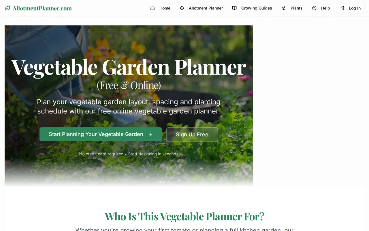 Allotment Planner home page screenshot