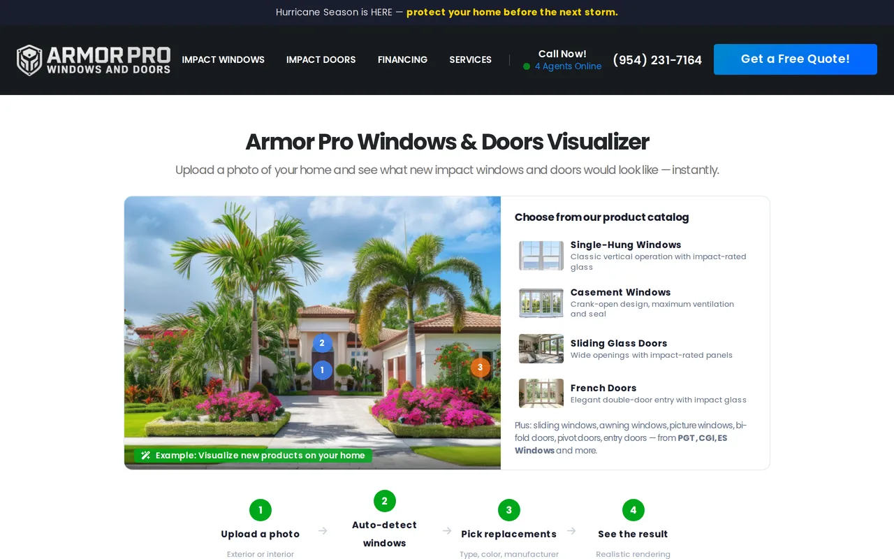 Armor Pro Window & Door Visualizer home page screenshot