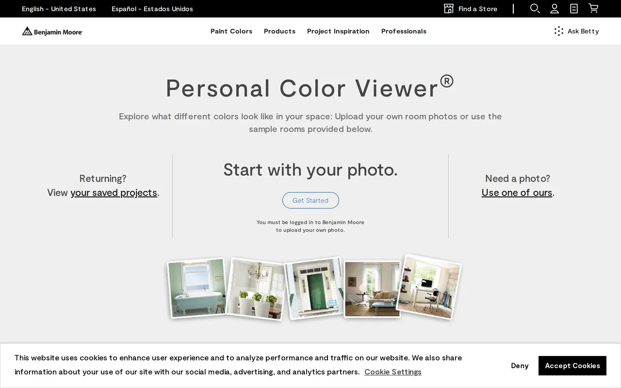 Benjamin Moore Personal Color Viewer home page screenshot