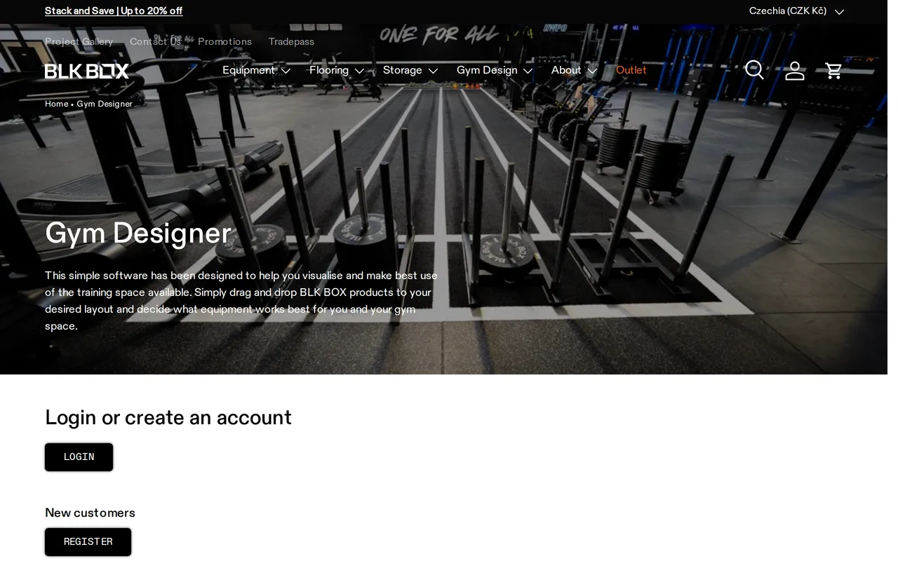 BLK BOX Gym Designer home page screenshot