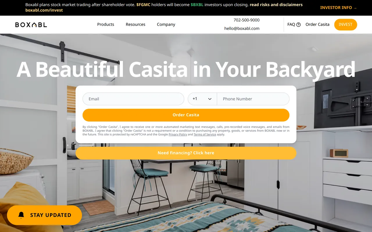 BOXABL Casita home page screenshot