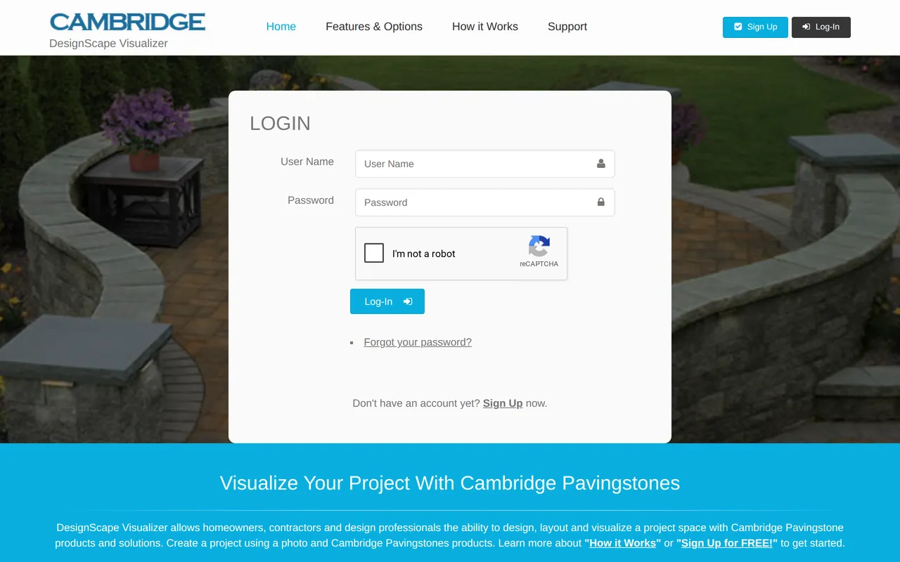 Cambridge DesignScape Visualizer home page screenshot