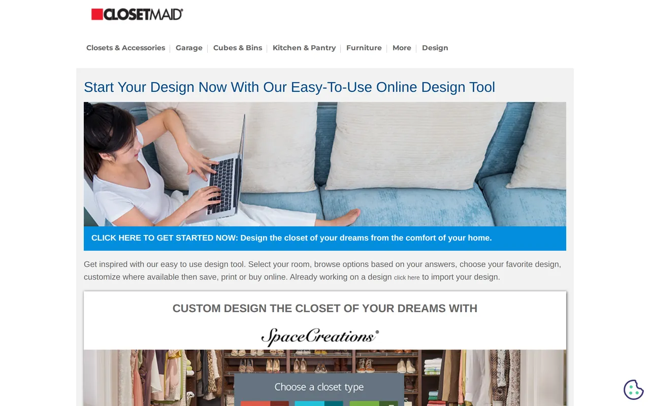 ClosetMaid Design Studio home page screenshot