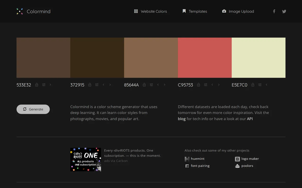 Colormind home page screenshot