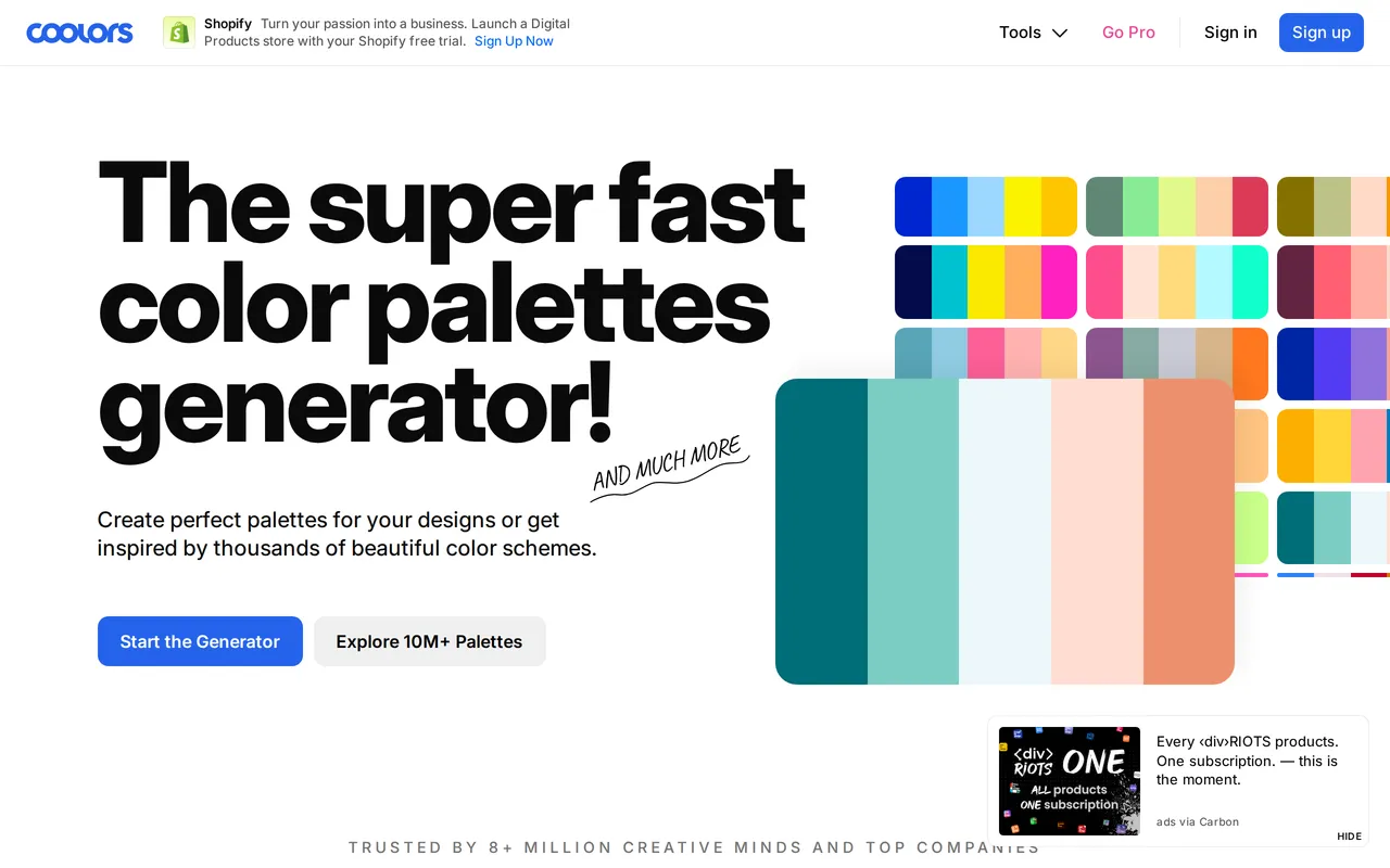 Coolors home page screenshot