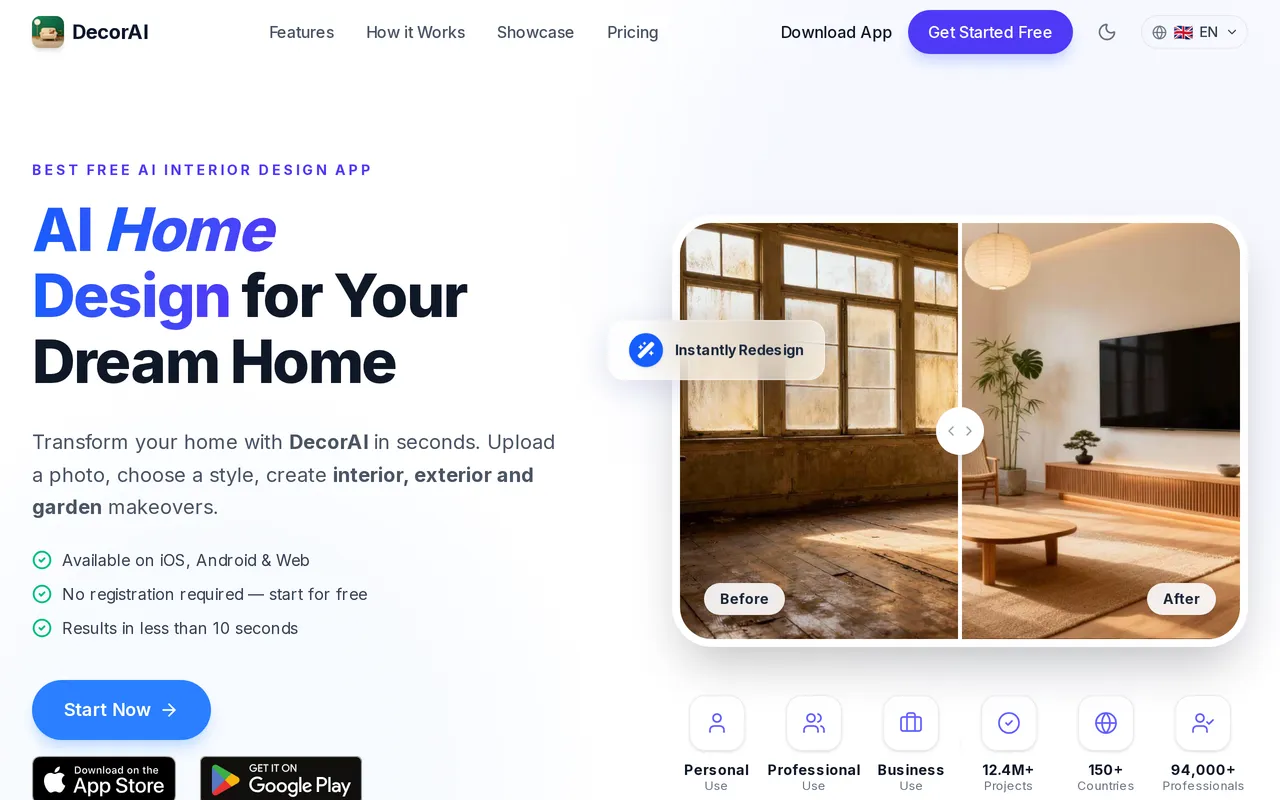 DecorAI home page screenshot