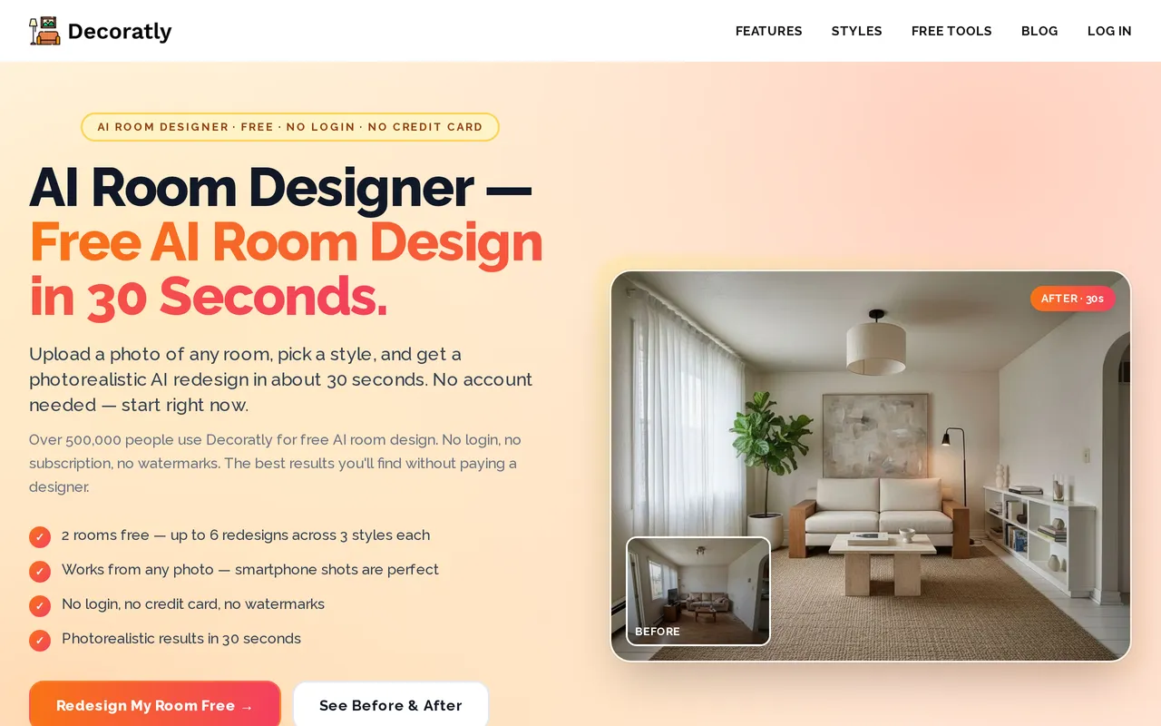 Decoratly home page screenshot