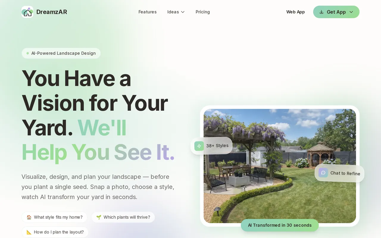 DreamzAR home page screenshot