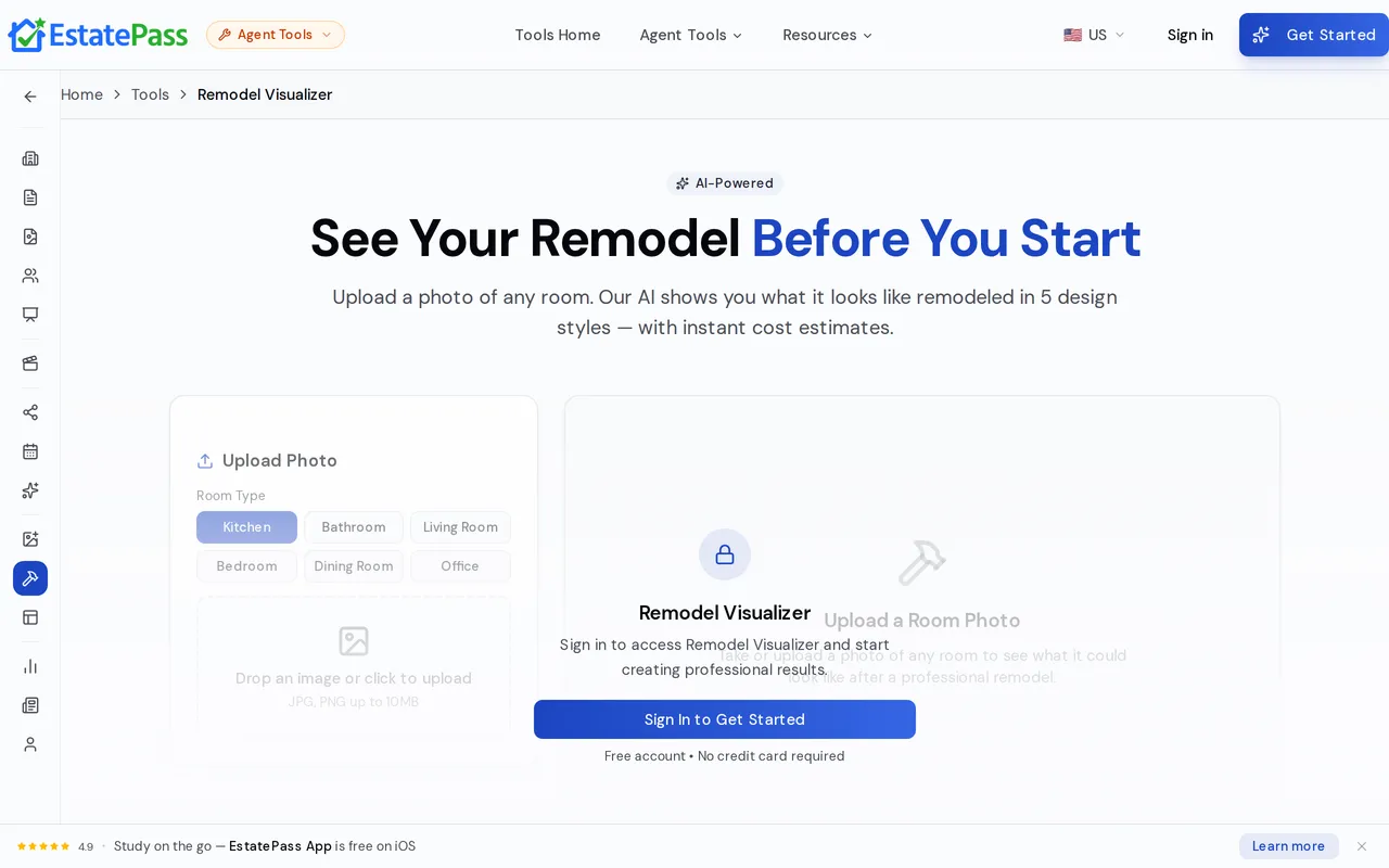 EstatePass Remodel Visualizer home page screenshot