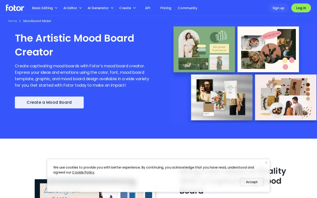 Fotor Mood Board Maker home page screenshot