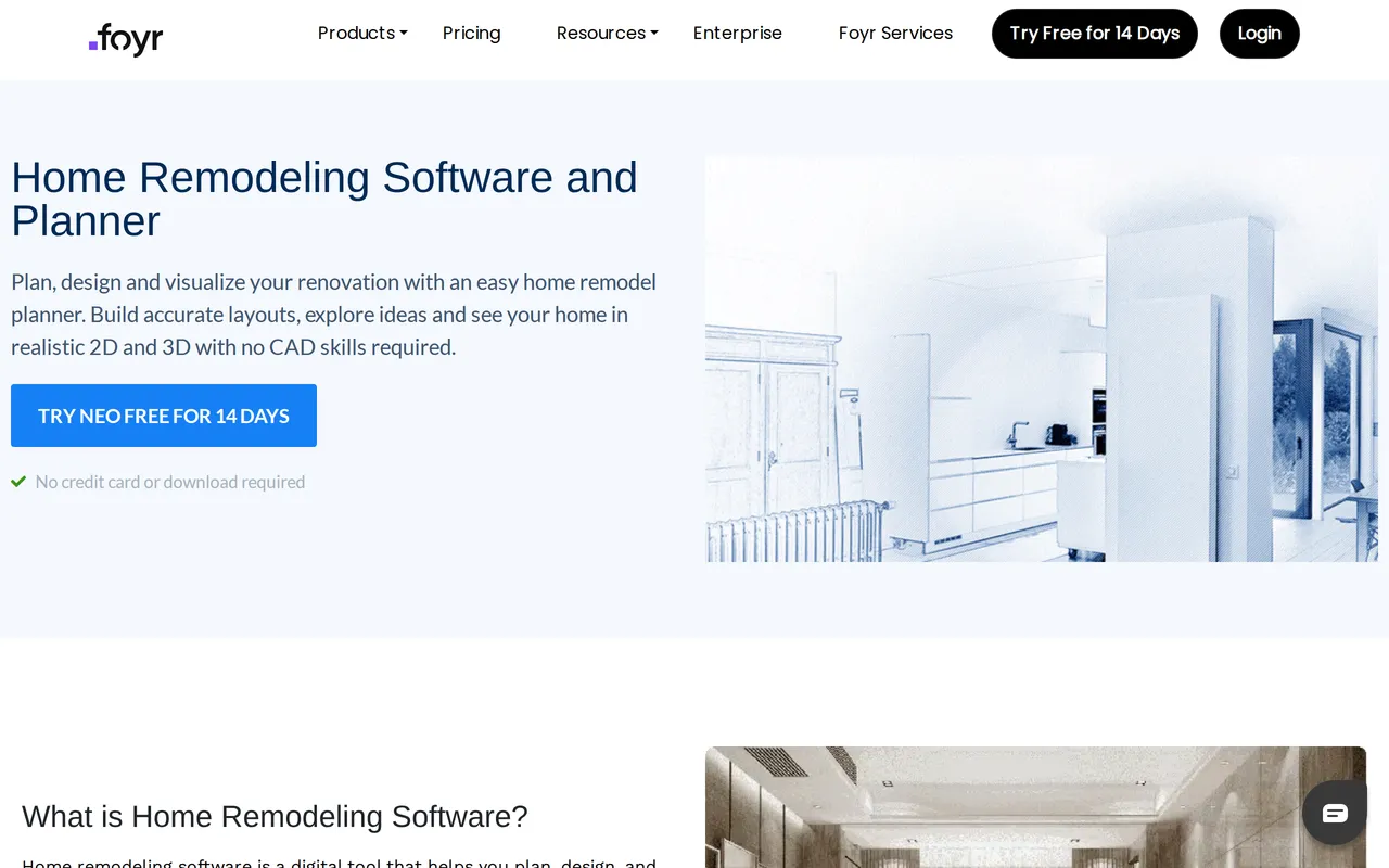Foyr Neo home page screenshot