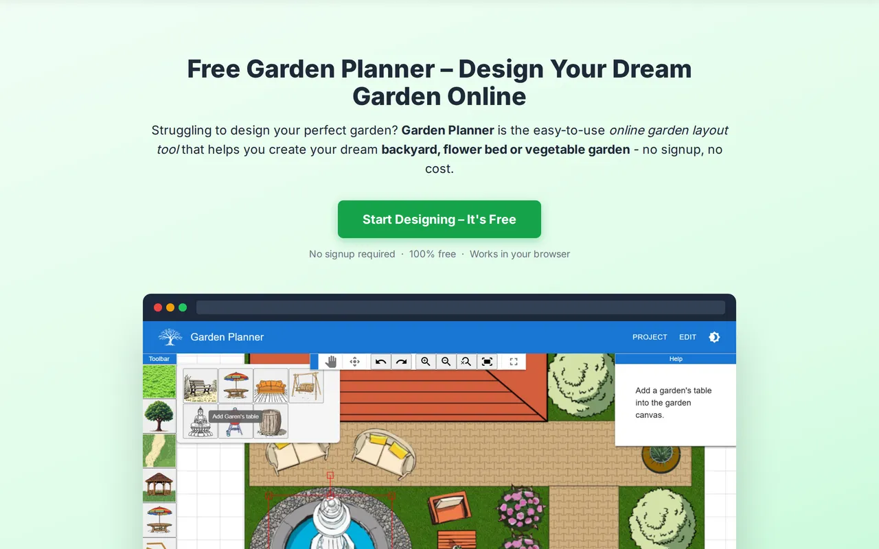 Garden Planner (gardenplanner.net) home page screenshot