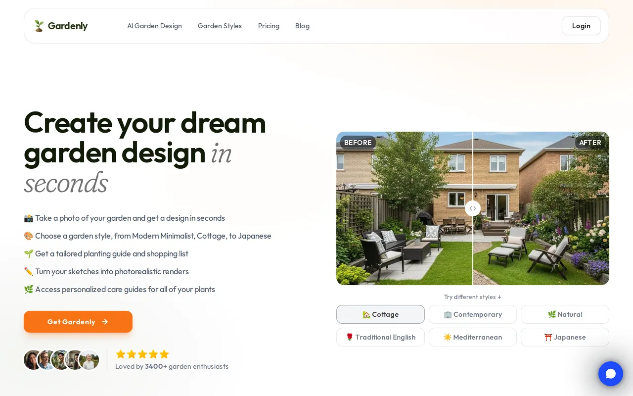 Gardenly home page screenshot