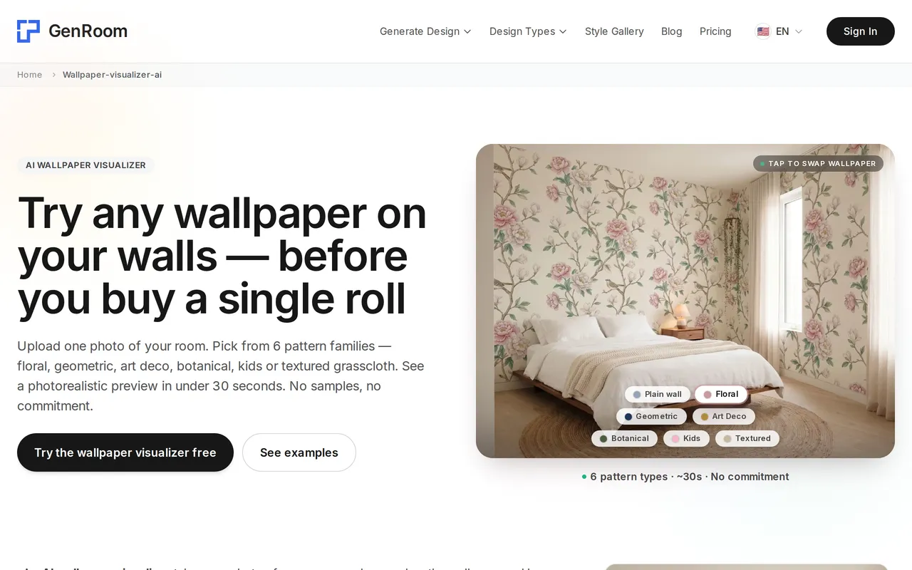 GenRoom Wallpaper Visualizer home page screenshot