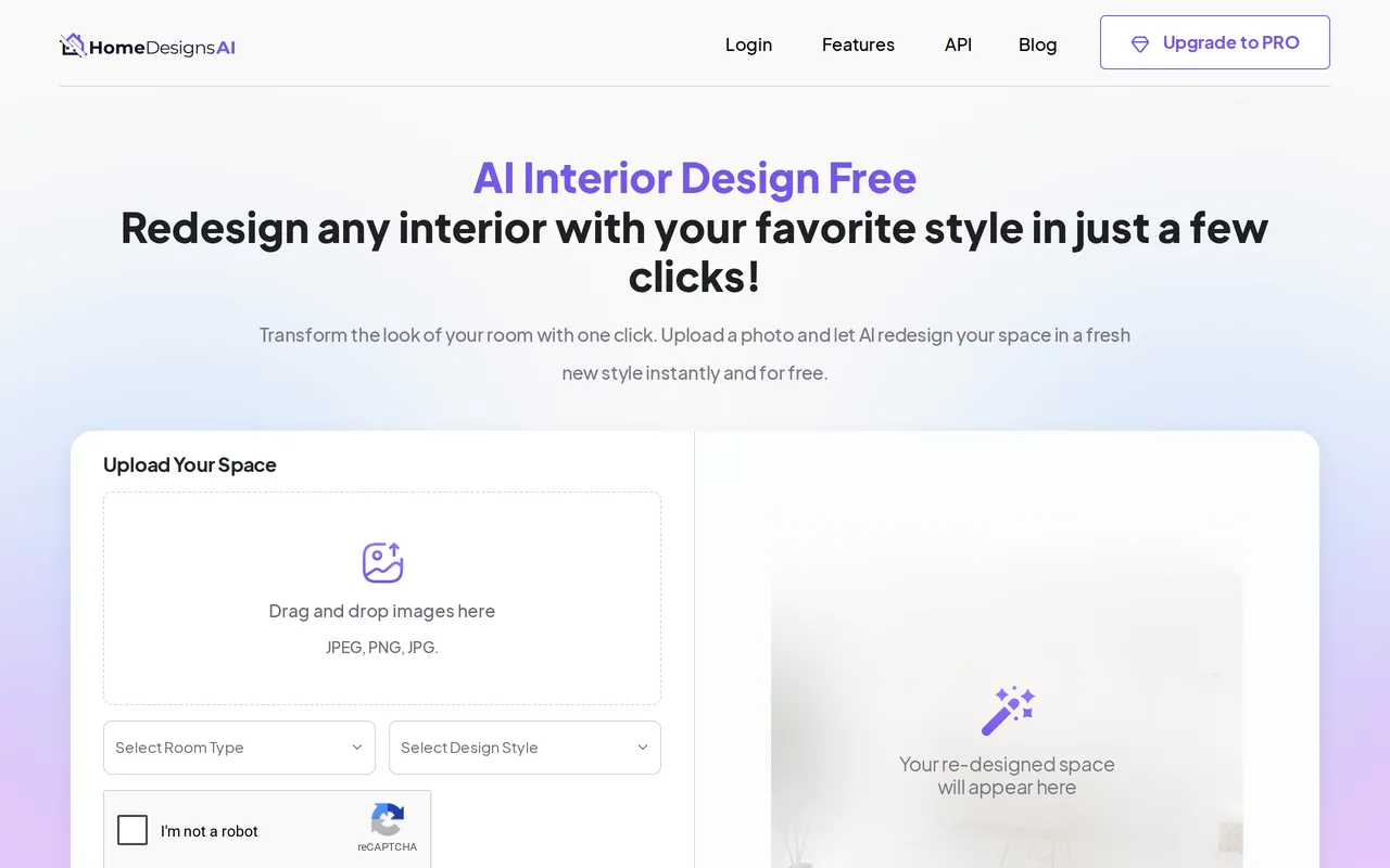HomeDesigns.AI home page screenshot