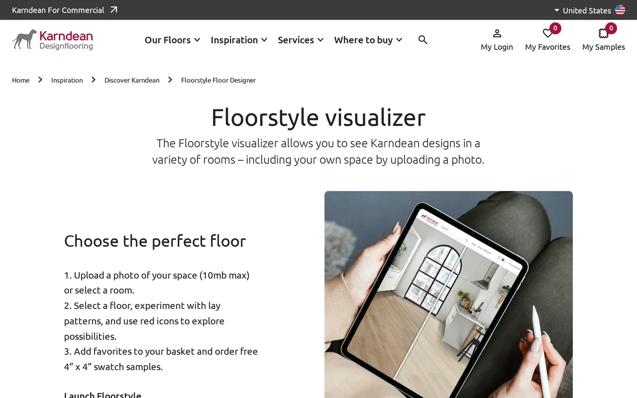 Karndean Floorstyle Visualizer home page screenshot
