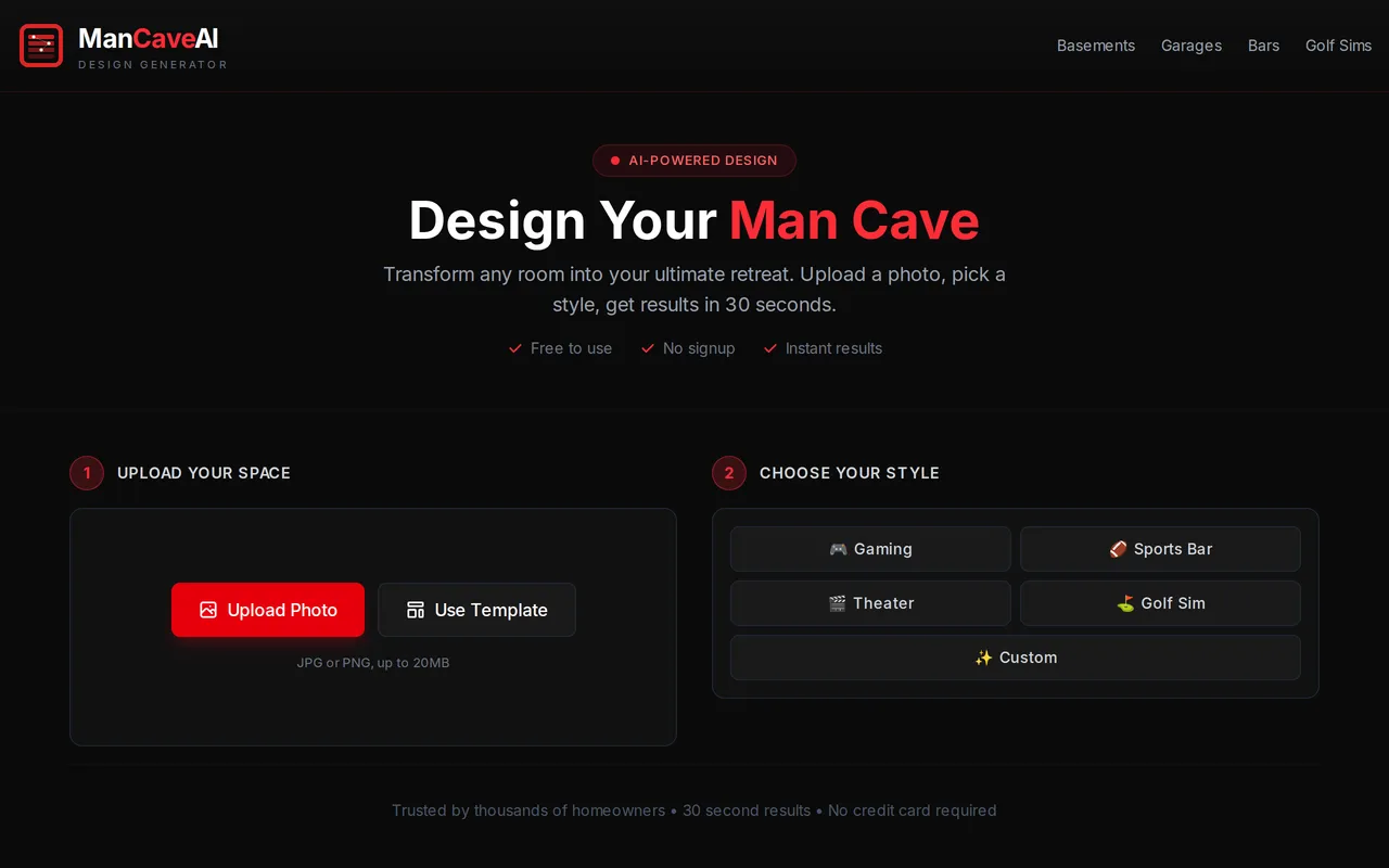 ManCaveAI home page screenshot