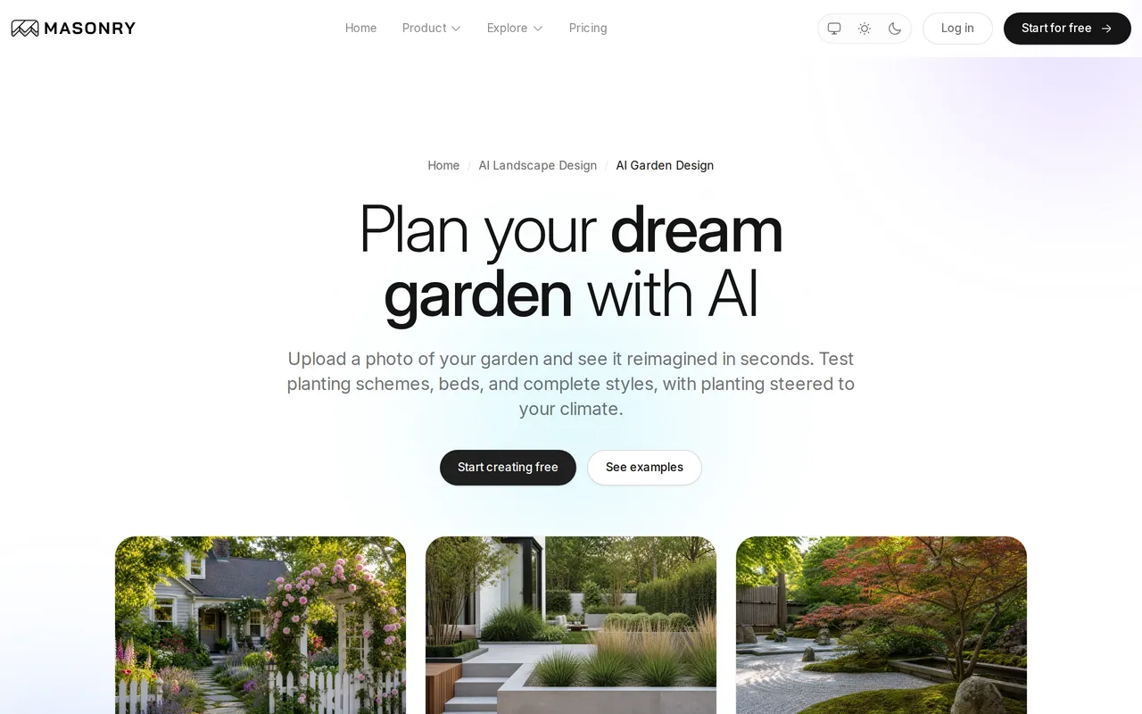 Masonry AI Garden Design home page screenshot