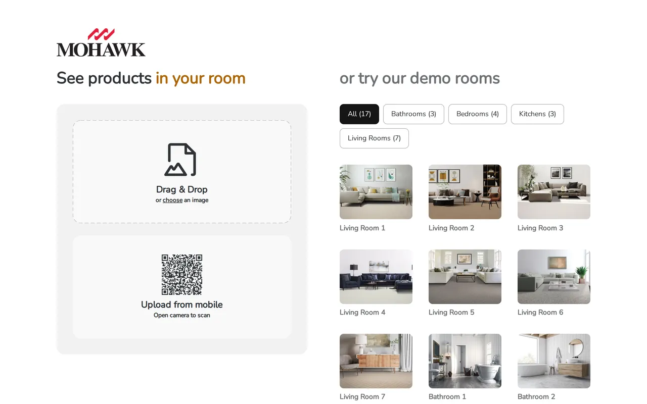 Mohawk Flooring Room Visualizer home page screenshot