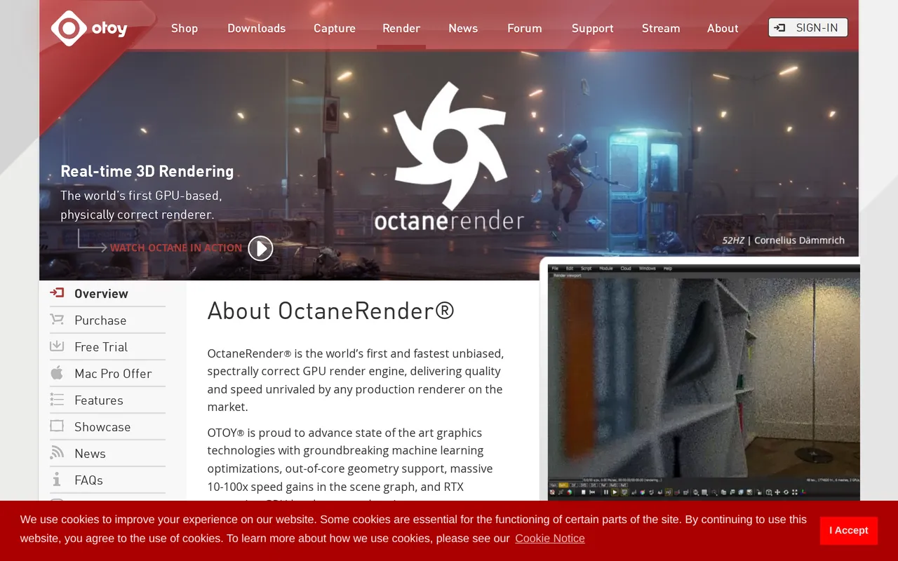 OctaneRender home page screenshot