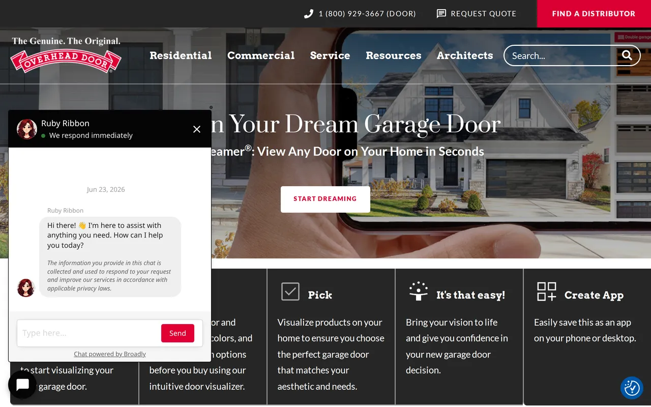 Overhead Door DoorDreamer home page screenshot