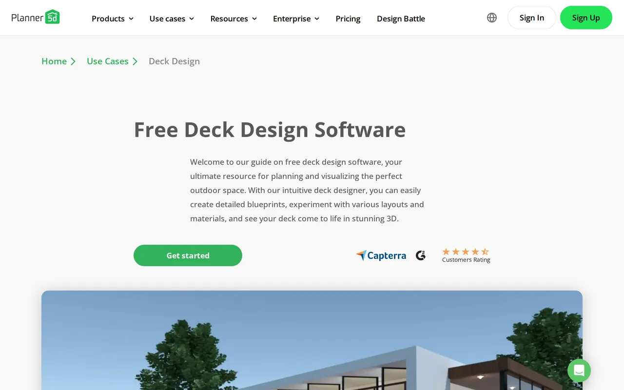 Planner 5D Deck Design home page screenshot