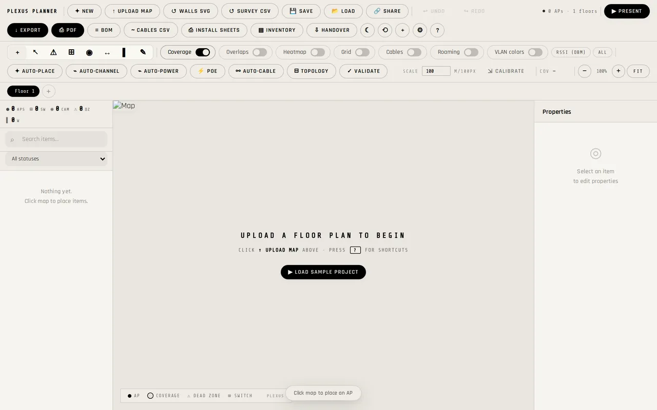 Plexus Network Planner home page screenshot