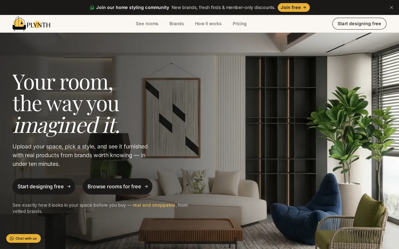 Plynth home page screenshot