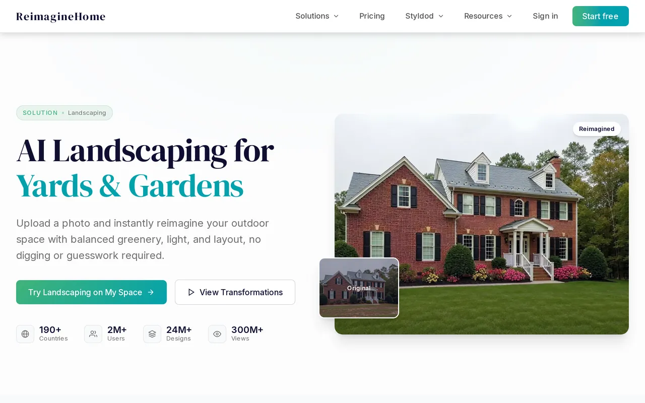 REimagine Home Landscaping home page screenshot