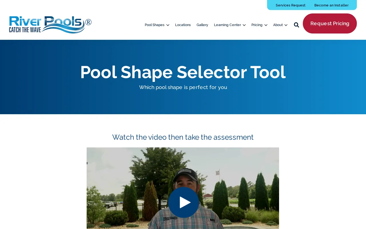 River Pools Shape Selector home page screenshot