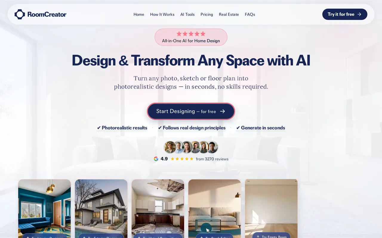 RoomCreator home page screenshot