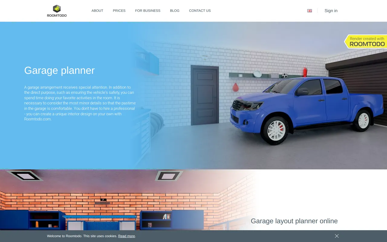 Roomtodo Garage Planner home page screenshot