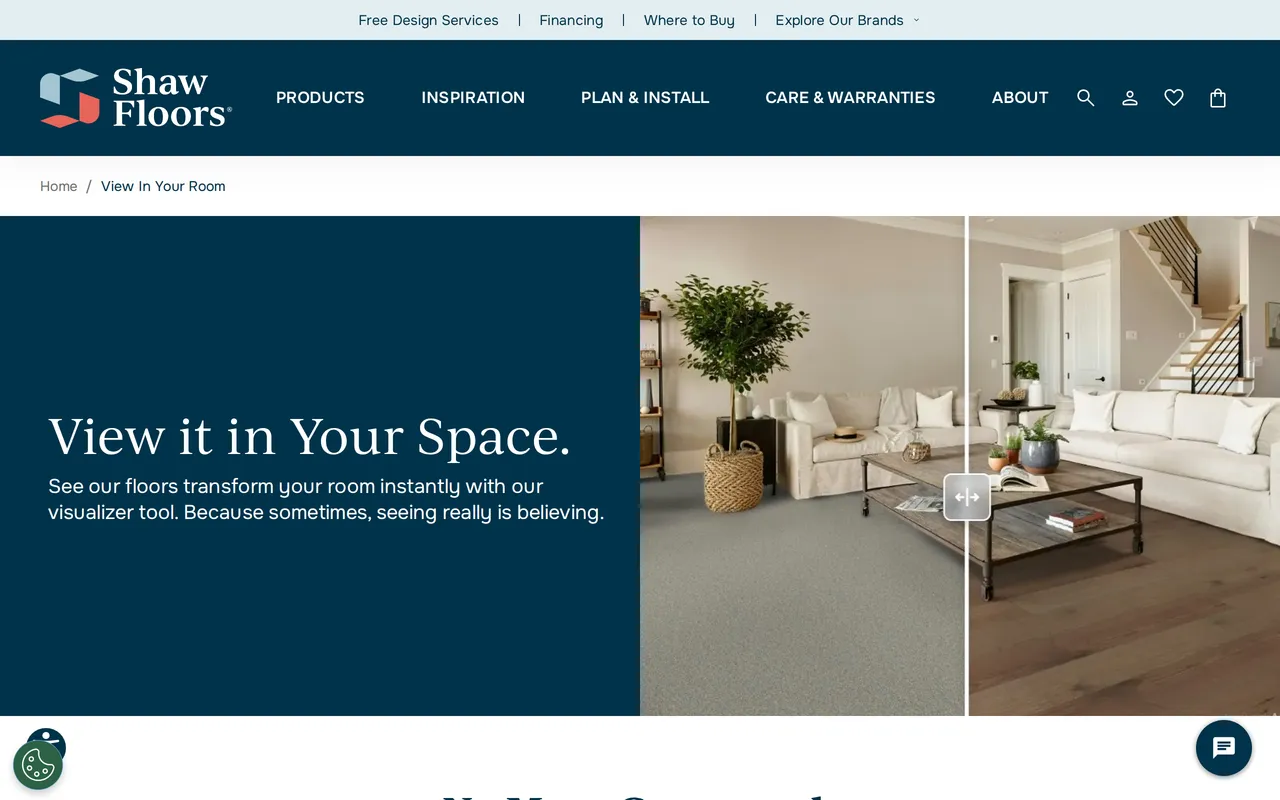 Shaw Floors View in Your Room home page screenshot