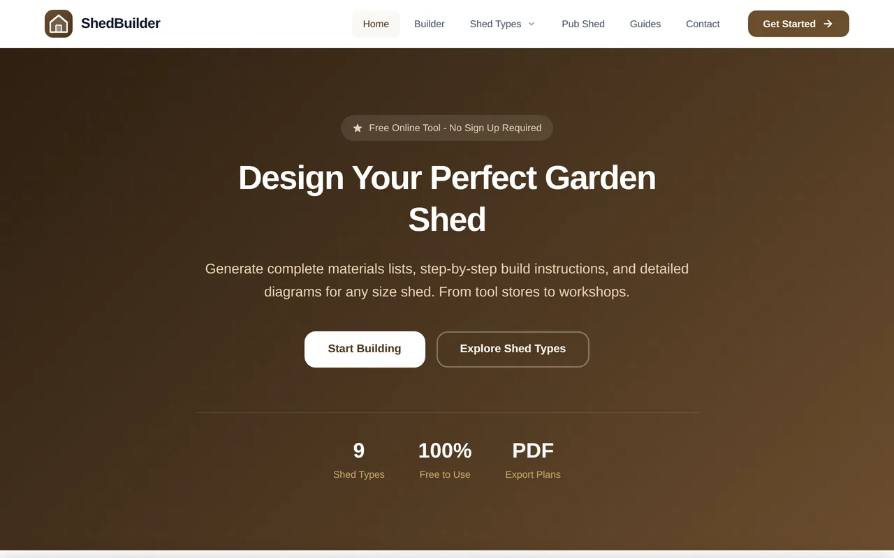 ShedBuild home page screenshot