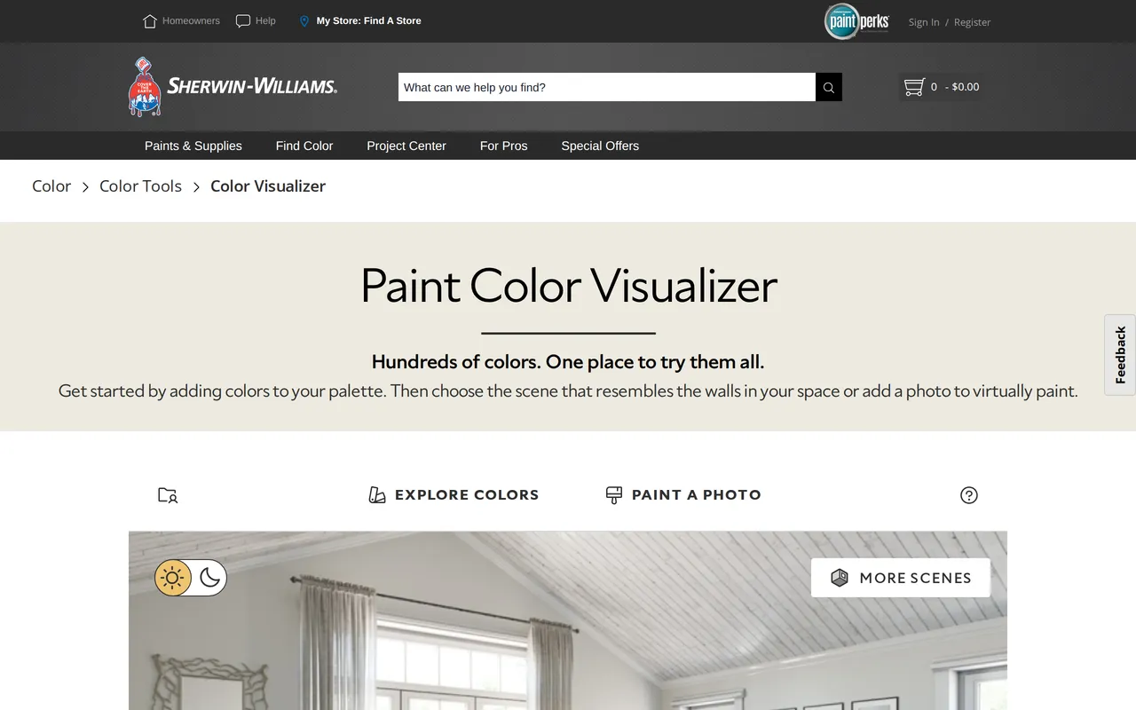 Sherwin-Williams Color Visualizer home page screenshot