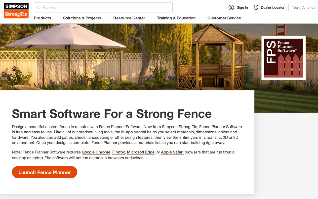 Simpson Strong-Tie Fence Planner home page screenshot