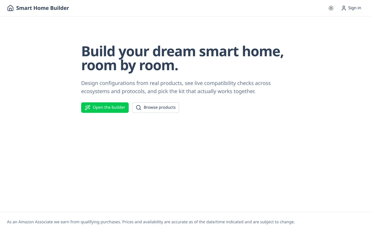Smart Home Builder home page screenshot