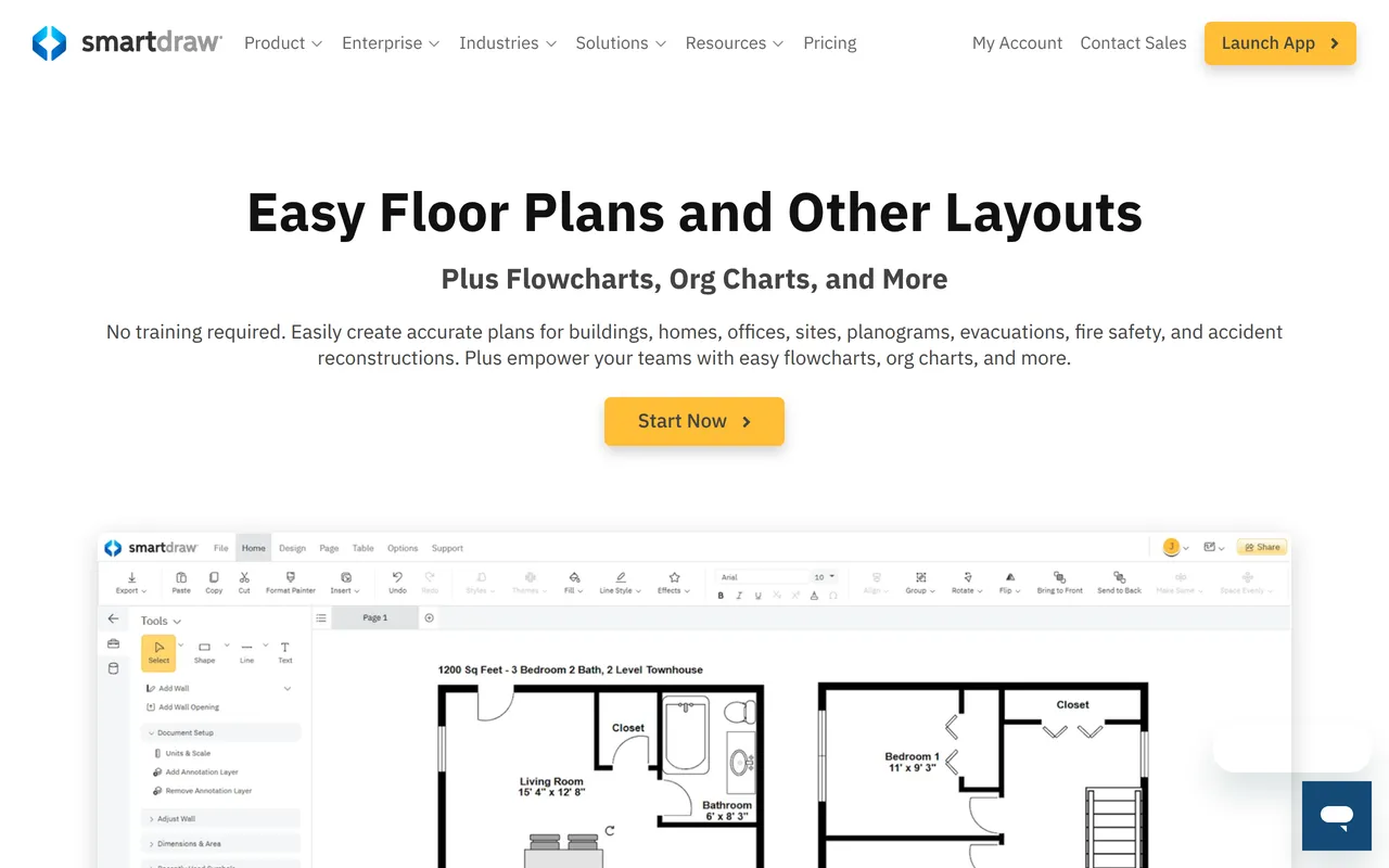 SmartDraw home page screenshot