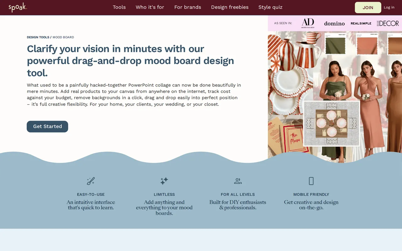 Spoak Mood Board home page screenshot