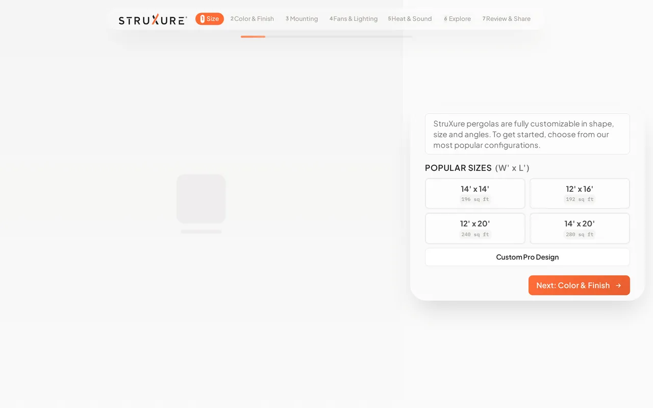 StruXure Pergola X Visualizer home page screenshot