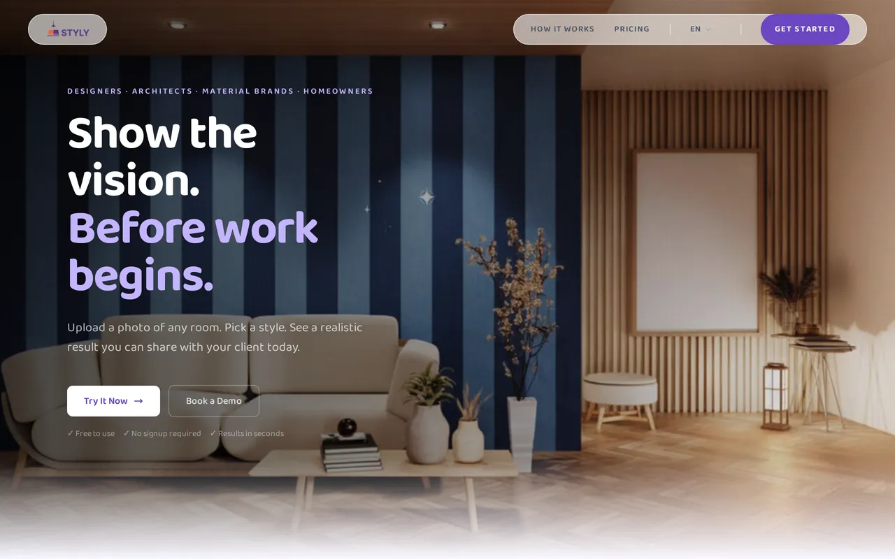 Styly home page screenshot