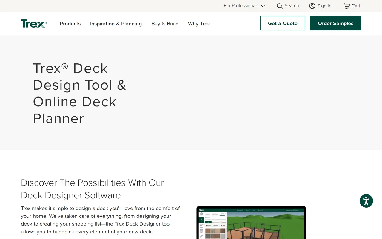 Trex Deck Designer home page screenshot