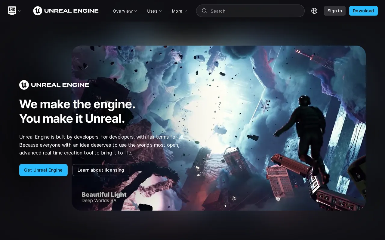 Unreal Engine home page screenshot