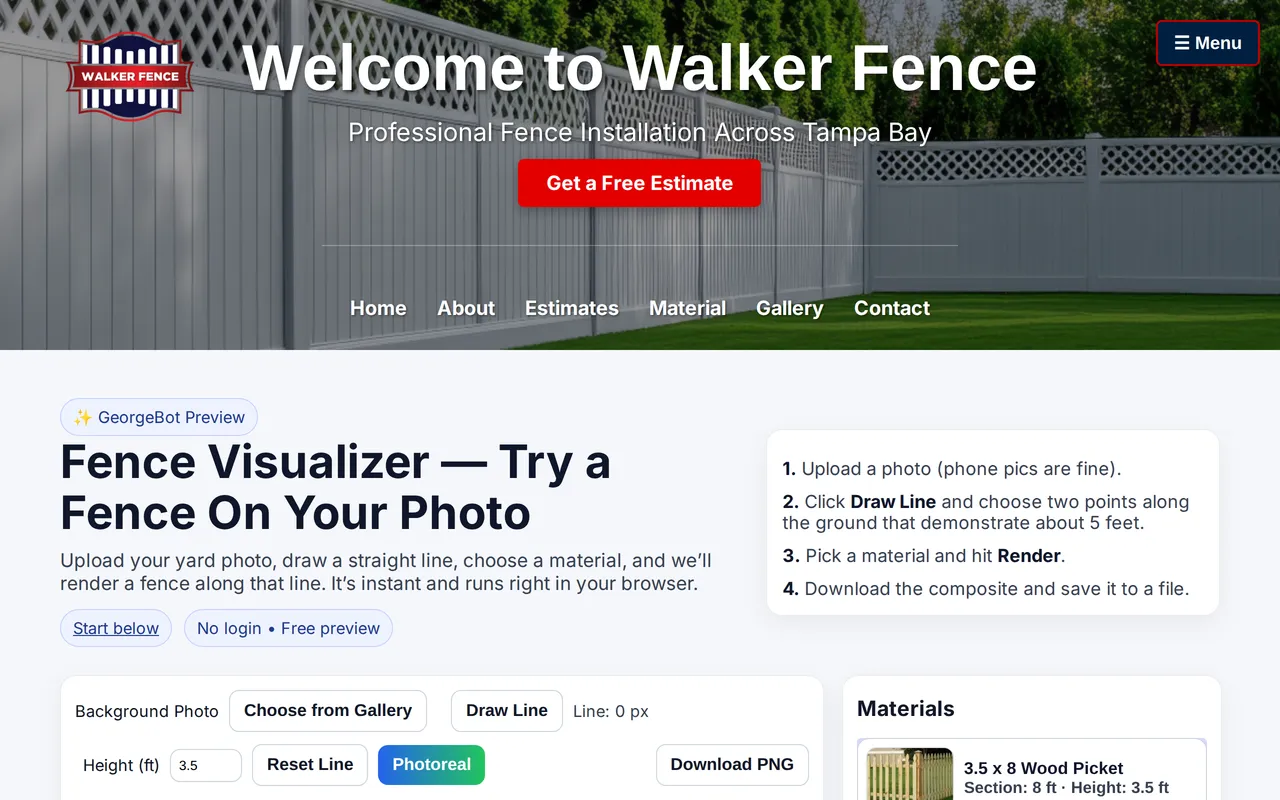 Walker Fence Visualizer home page screenshot